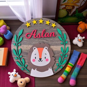 Personalized Lion Wall Decor, Custom Door Sign for Kids, Jungle Nursery Name Plaque, Safari Theme Baby Room Wall Art, Gift for Boys