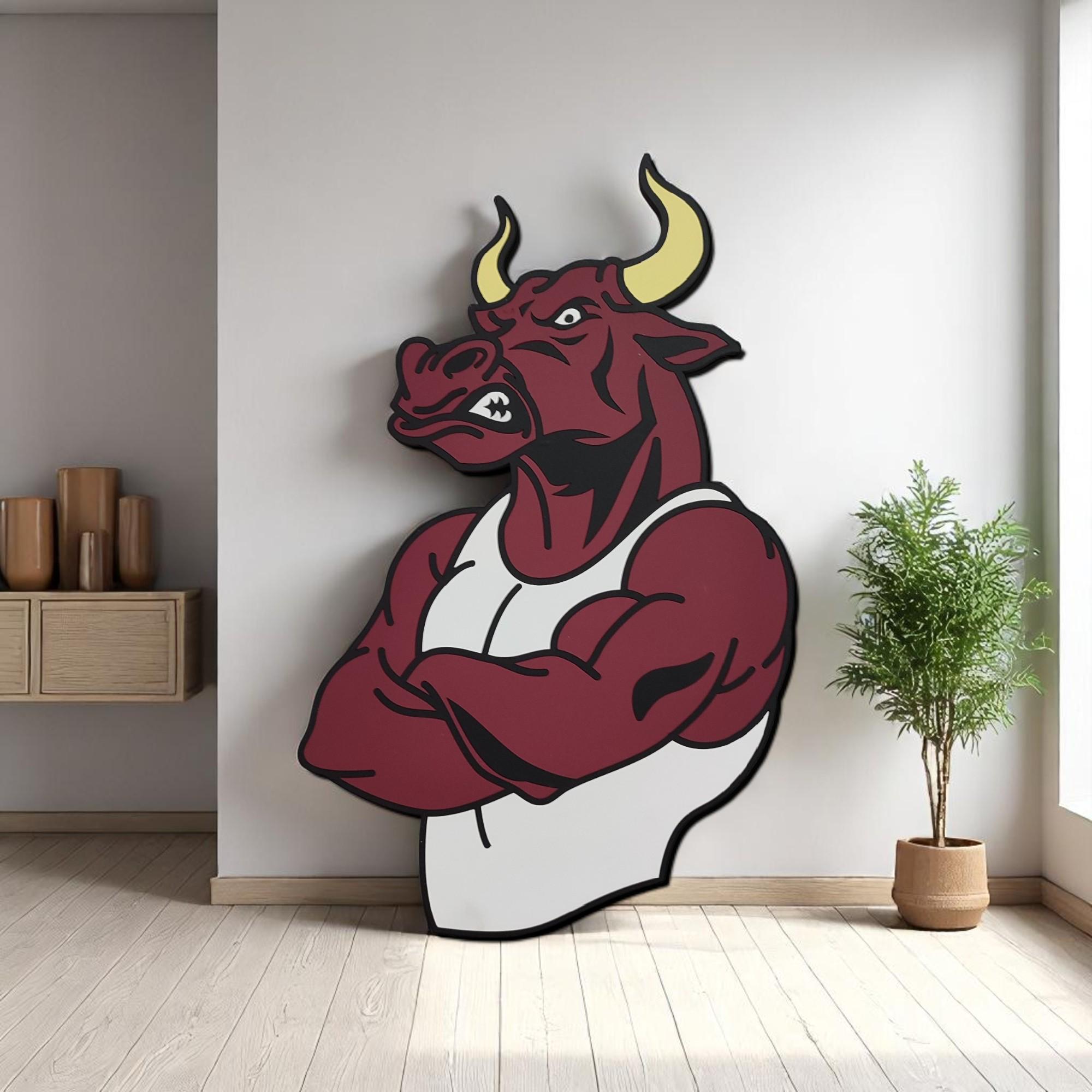 Angry Bull Wooden Wall Art: Rustic Animal Decor