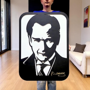 Mustafa Kemal Atatürk Silhouette Sign | Atatürk Wooden Wall Art | Modern Turkish Leader Decor |  Patriotic Wall Hanging Gift