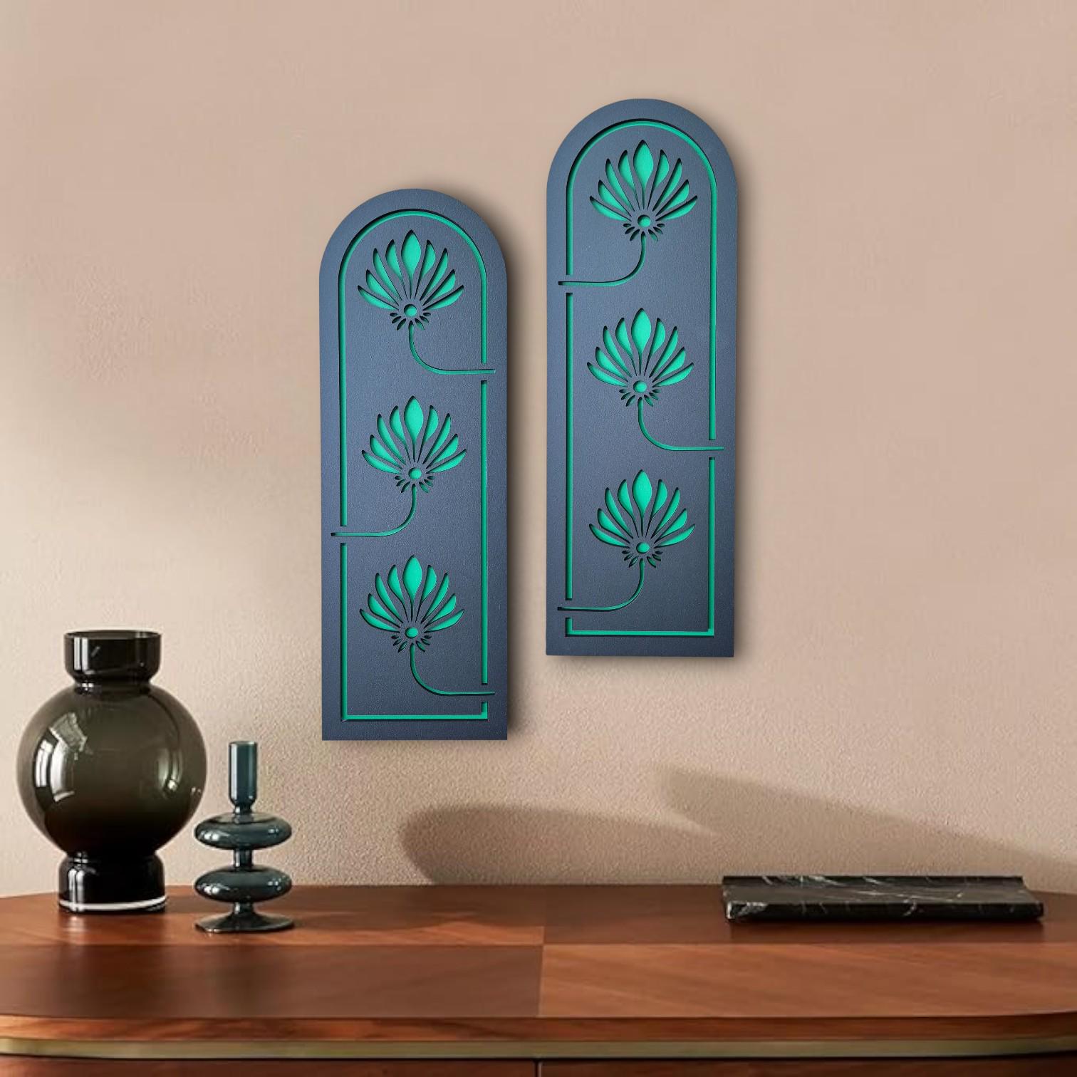 Lotus Flower Arch Panels | Boho Wood Wall Decor, Set of 2