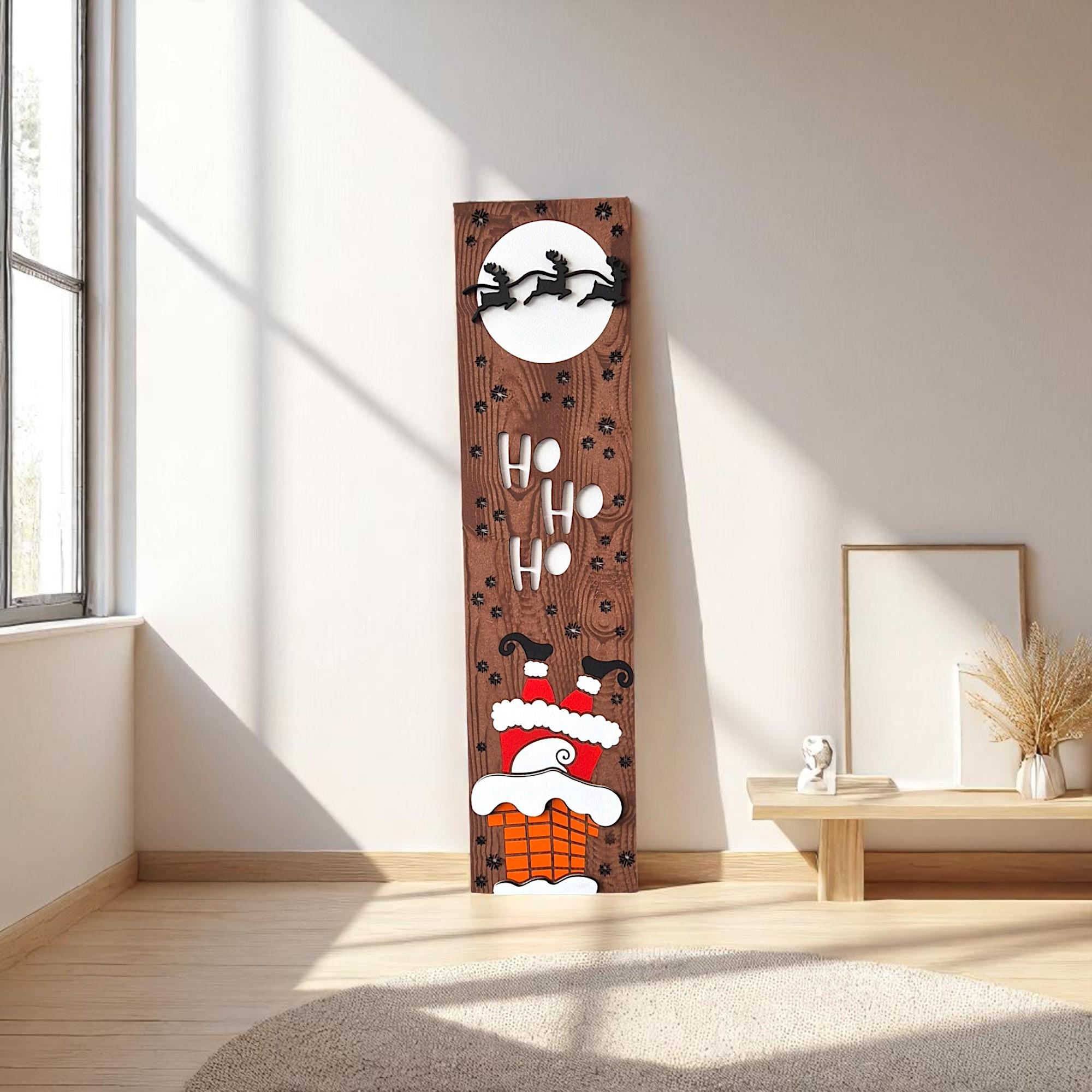 Hand Painted Santa Chimney Porch Sign: Rustic Wooden Christmas Decor