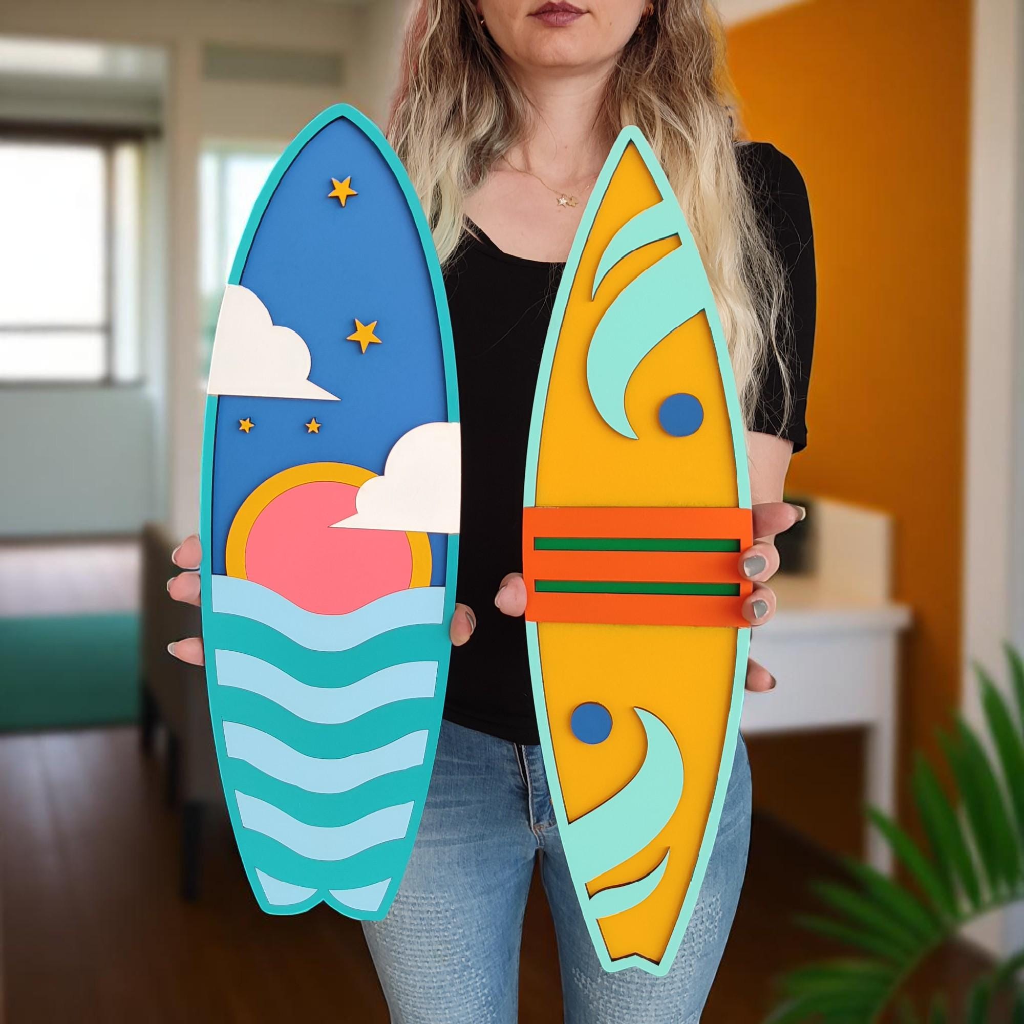 Handcrafted Surfboard Wall Art Set: Coastal Wooden Decor