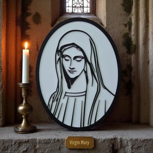 Virgin Mary Wooden Wall Art | Religious Home Decor | Hand-Painted Christian Wall Hanging | Spiritual Wooden Wall Decoration