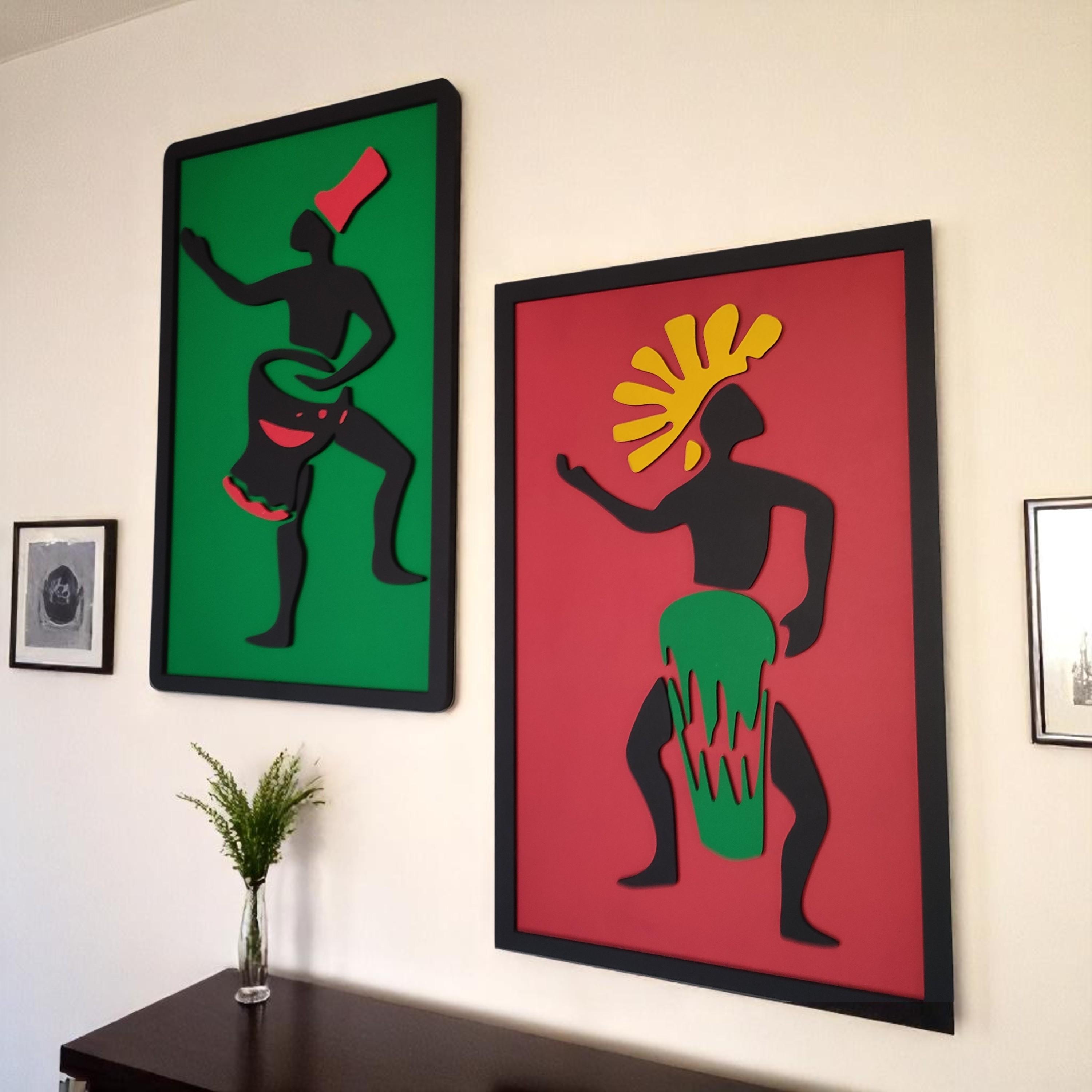 Tribal Patterned Wood Wall Art Set: African Motif Boho Decor