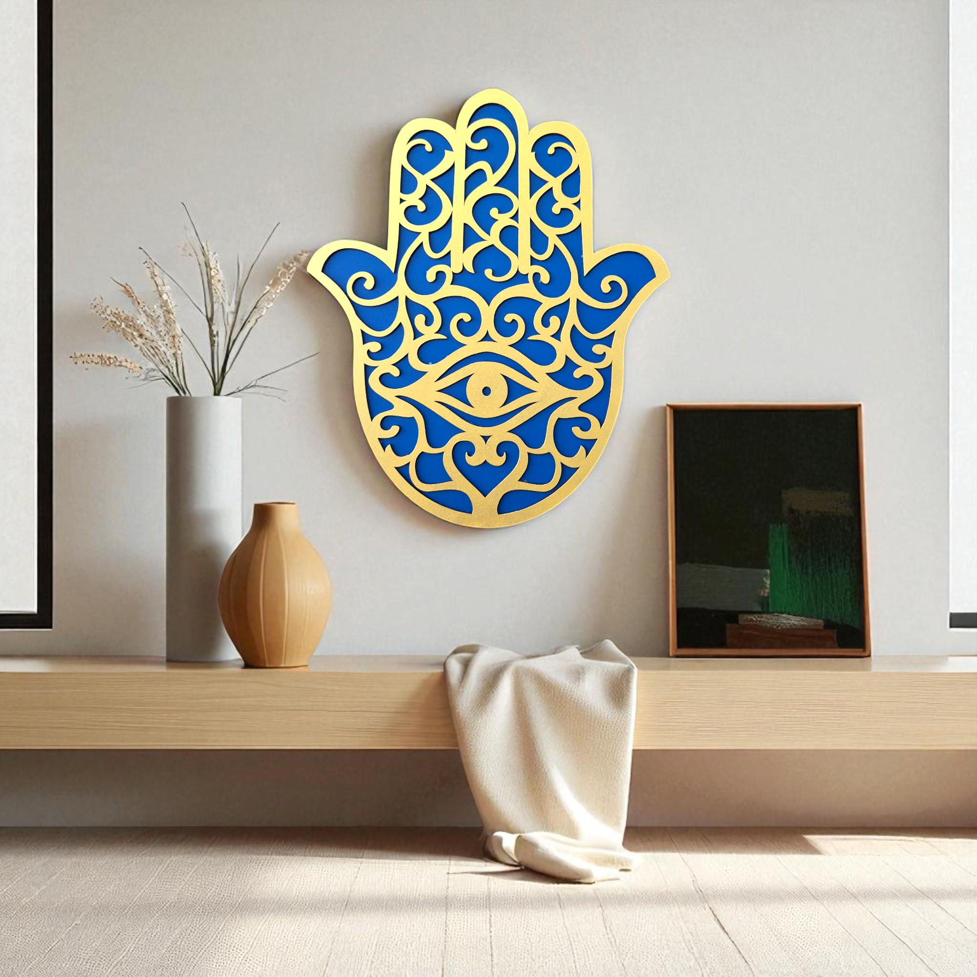 Handmade Hamsa Wall Art: Laser Cut Wood, Evil Eye Protection