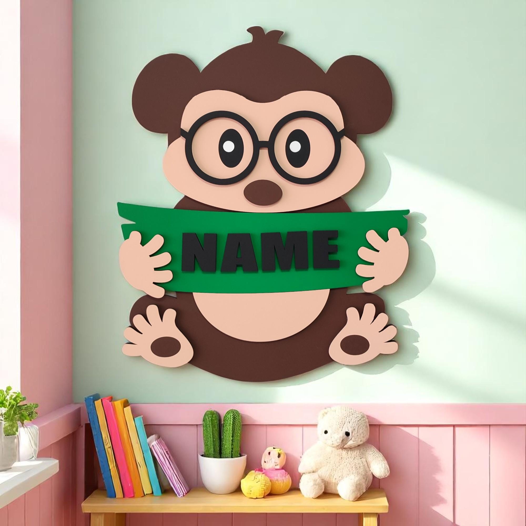 Personalized Monkey Nursery Decor: Hand-Painted MDF Wall Art