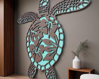 Laser-Cut Wooden Sea Turtle Wall Art: Coastal Beach House Decor