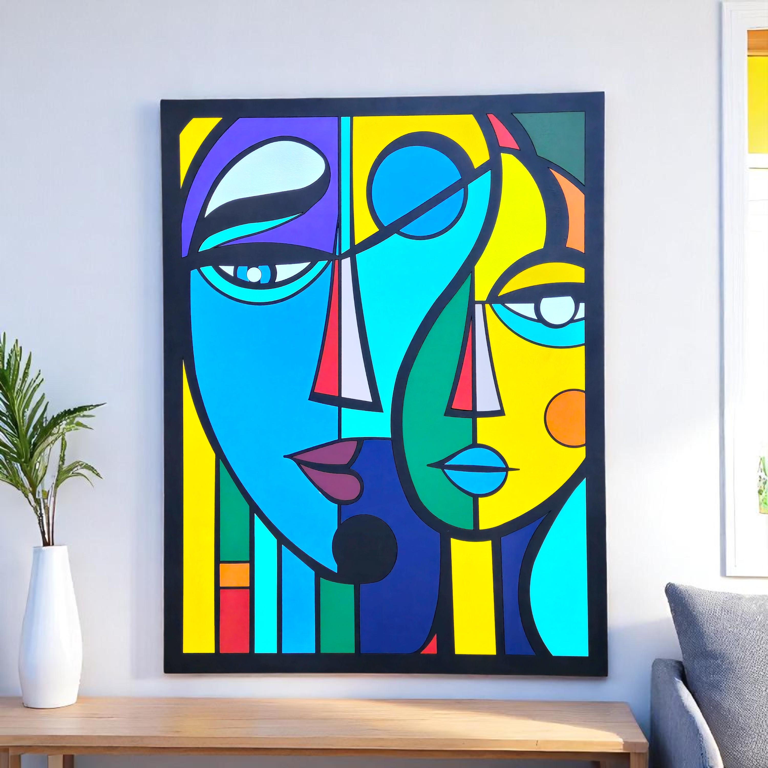 Picasso Inspired Wood Wall Art: Hand-Painted Cubism Faces