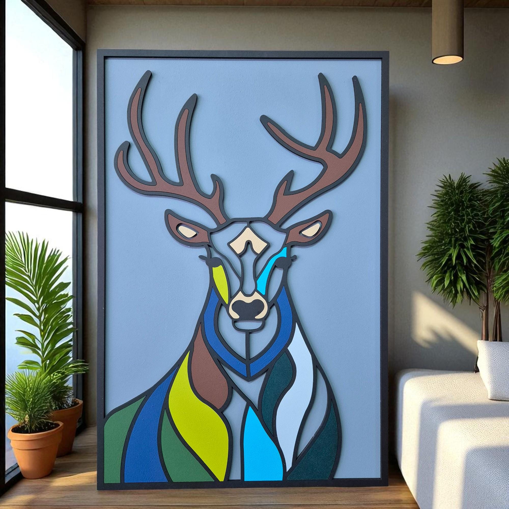 3D Geometric Deer Wall Art: Modern Rustic Cabin Decor