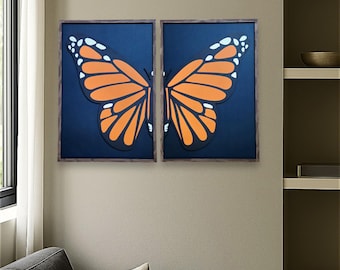 Framed Monarch Butterfly Wood Wall Art: Rustic Boho Decor, Set of 2