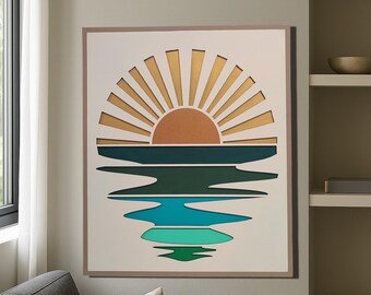 Metallic Hand Painted Sunset Wood Wall Art | Boho Home Decor