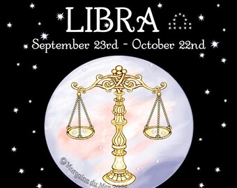 Libra Sun Sign Zodiac Personalized Print for Sept 23 to Oct 22nd Birthdays Astrology Gift Wall Art  10x10 Black Sky or Blue Sky Backround