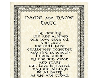 Viking Norse Asatru Custom Handfasting Wedding Vows Print Pagan Wall Art on Parchment Marriage Certificate Anniversary Gift