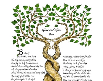 Two Trees Entwined w Poem 8x10 Wedding Print Personalized Handfast Certificate or Custom Vows Gift for Couple Anniversary Valentine Wall Art
