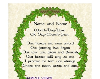 Oak Leaf Acorn Wreath Custom Wedding Vows Print Handfasting Certificate Woodland Rustic Pagan Wall Art Marriage Anniversary Valentine's Gift