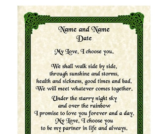 Celtic Knotwork Border Custom Wedding Vows Print Handfasting Certificate Anniversary Gift Parchment or White 8x10 11x14 Wall Art