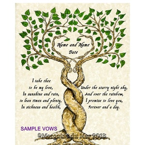 Two Trees Entwined Custom Wedding Vows Print Parchment Marriage Gift Ketubah Wall Art Handfasting Certificate Anniversary Valentine