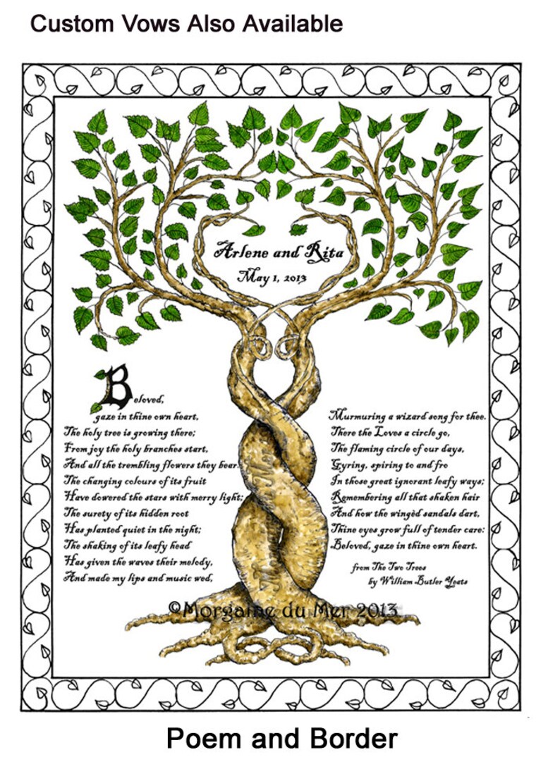Two Trees Entwined w Poem 8x10 Wedding Print Personalized Etsy