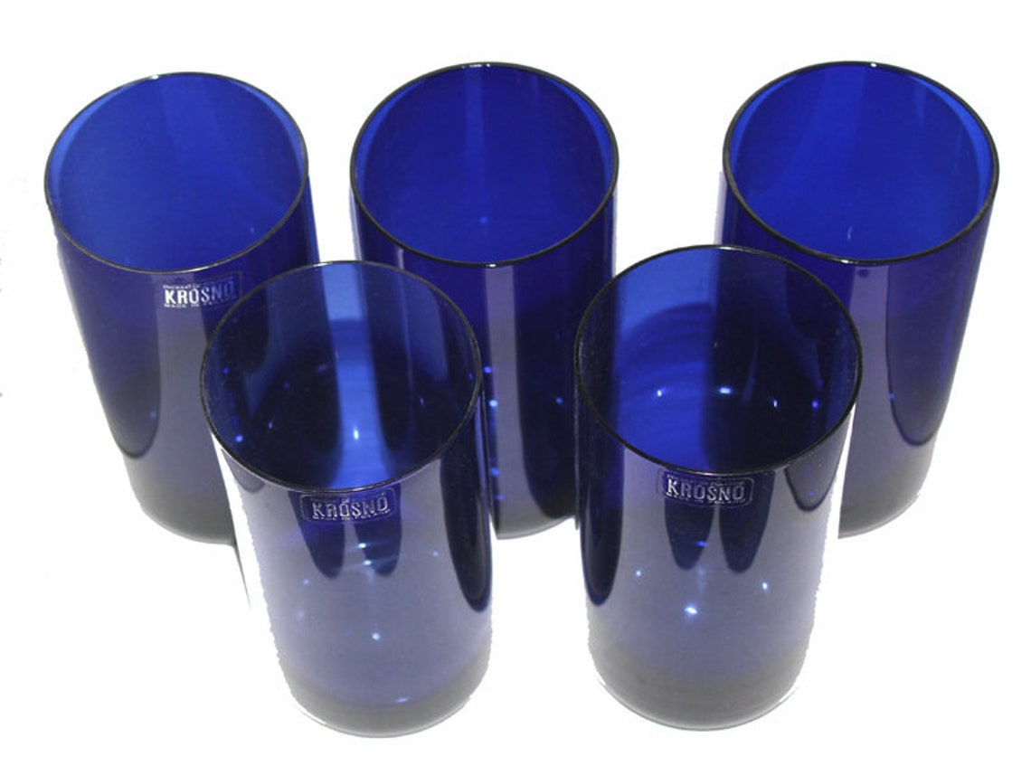 Poland Krosno Cobalt Blue Glassware Set Handblown Barware Etsy