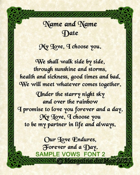 Celtic Knotwork Border Custom Wedding Vows Print Handfasting