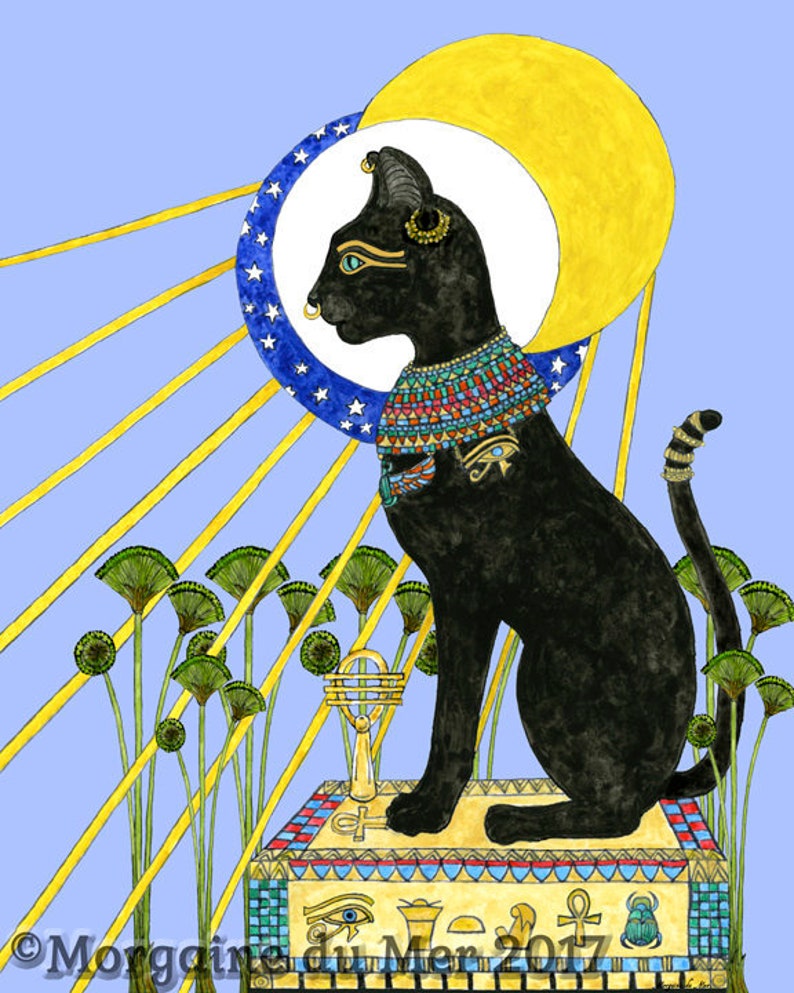 Bast Bastet Egyptian Cat Goddess ACEO Print Feline Mythology Sun and