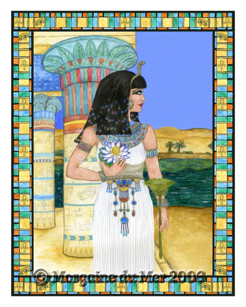 Egyptian Goddess Isis Print Supreme Mother Fertility Deity w Blue Lotus Wall Art Pagan Altar Decor Spirituality Ink Watercolour Illustration image 2