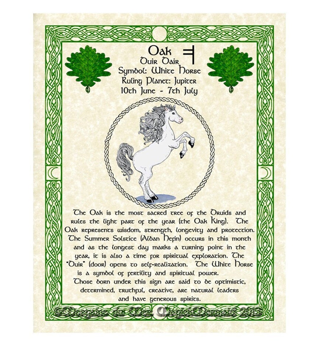 White Horse Oak Keltisch sterrenbeeld afdrukken 10 juni 7 juli verjaardagscadeau maan astrologie kunst druide boom Lore heidense altaar decor Etsy Nederland