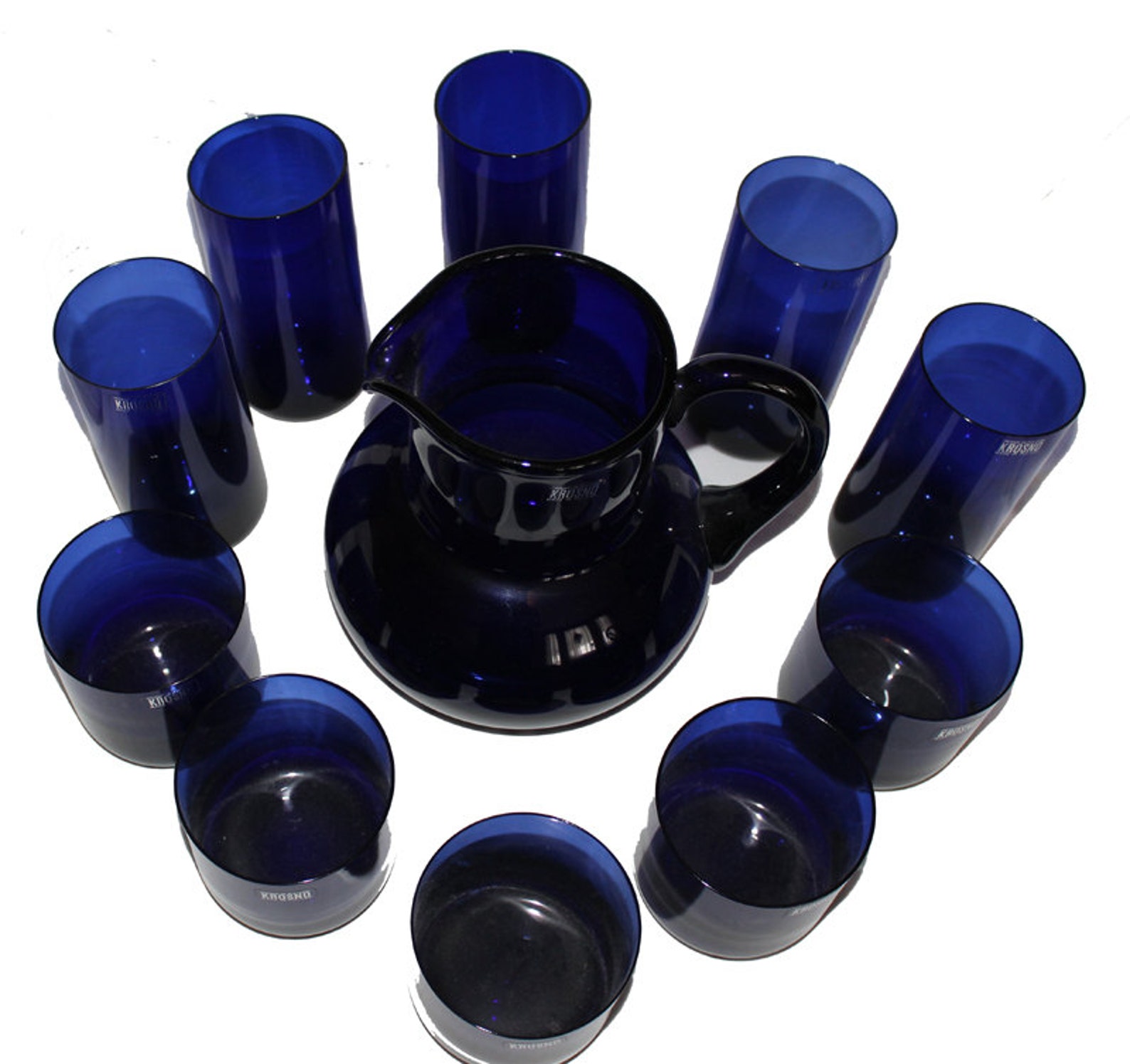 Poland Krosno Cobalt Blue Glassware Set Handblown Barware Etsy