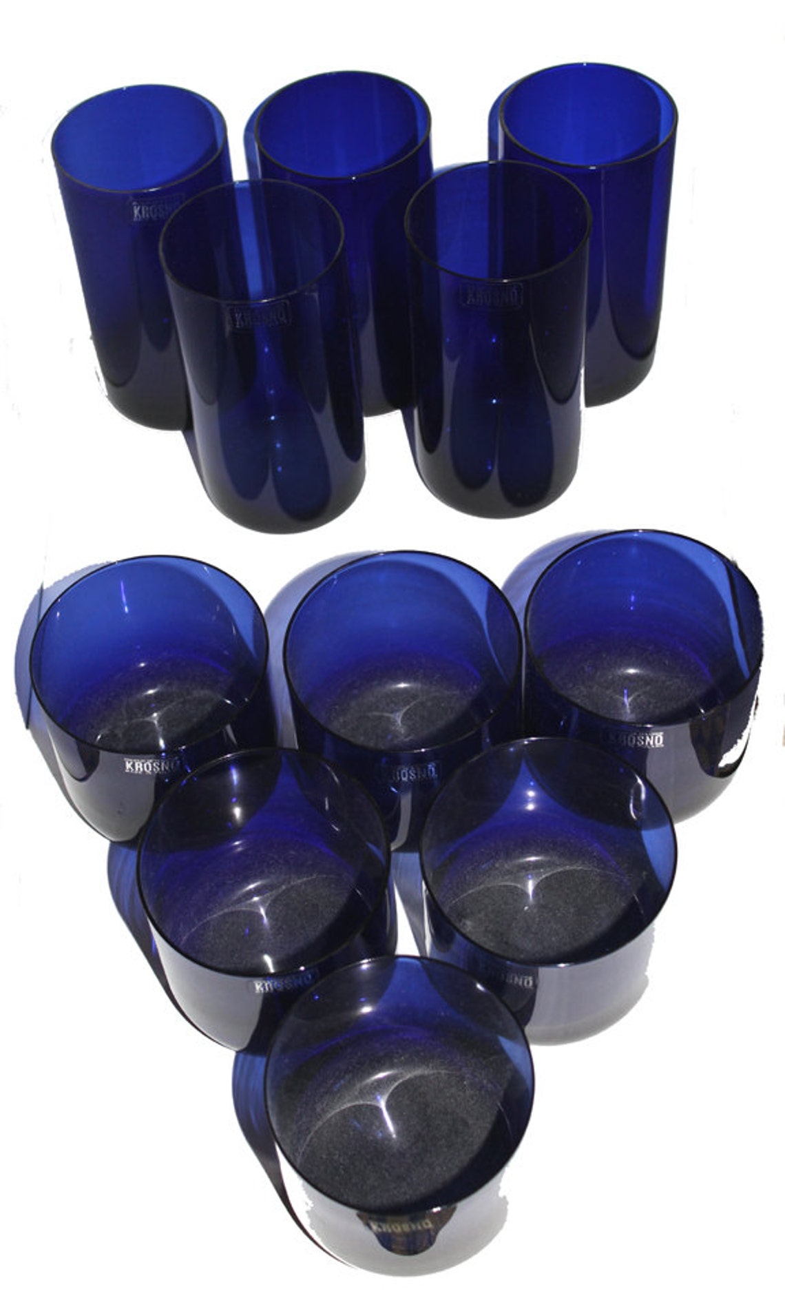 Poland Krosno Cobalt Blue Glassware Set Hand Blown Barware Etsy