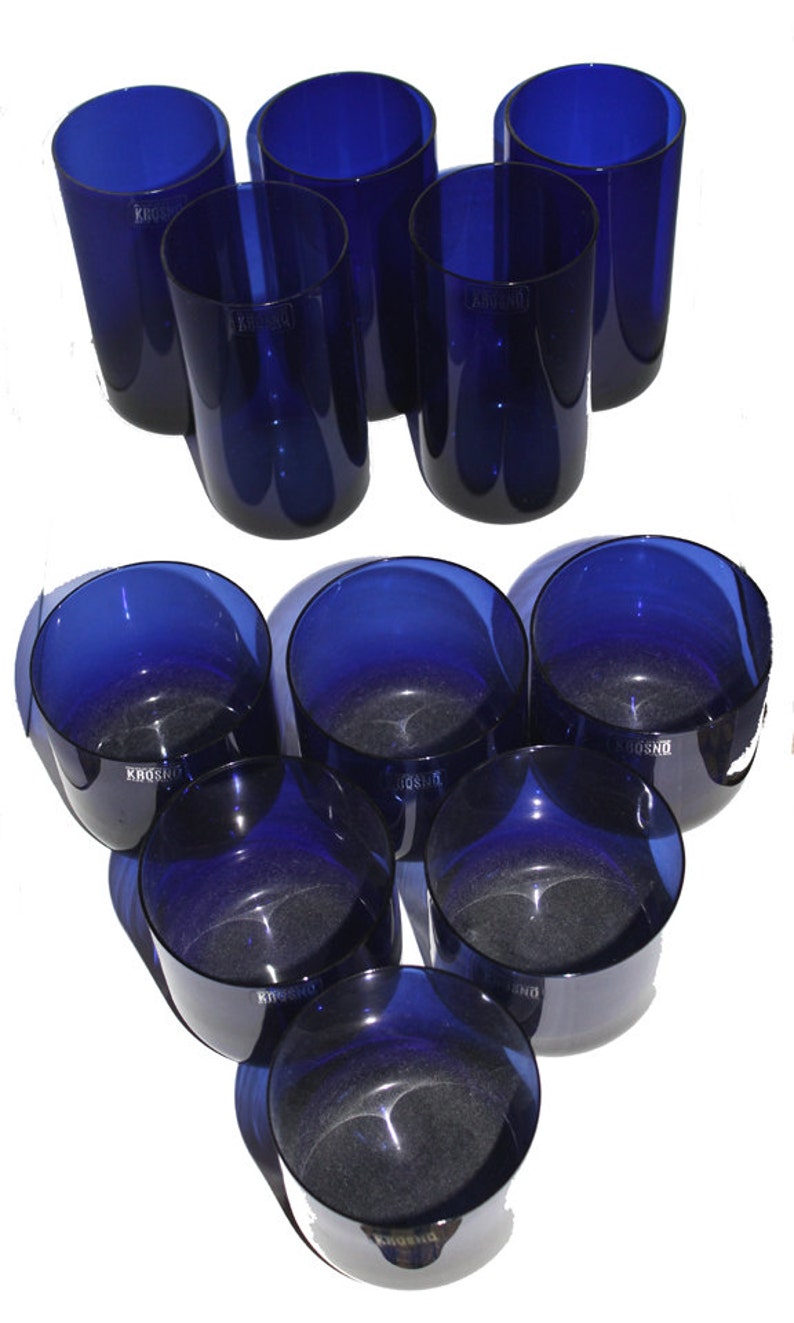 Poland Krosno Cobalt Blue Glassware Set Handblown Barware Etsy