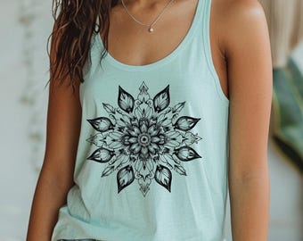 Boho Mandala Tank Top: Flower Print Racerback Yoga Shirt