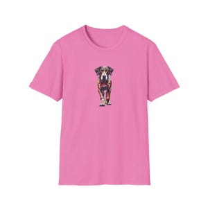 Catahoula leopard dog on pink shirt