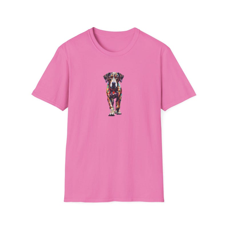 Catahoula leopard dog on pink shirt