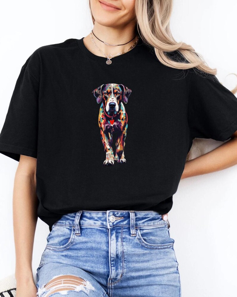 Catahoula leopard dog on black shirt