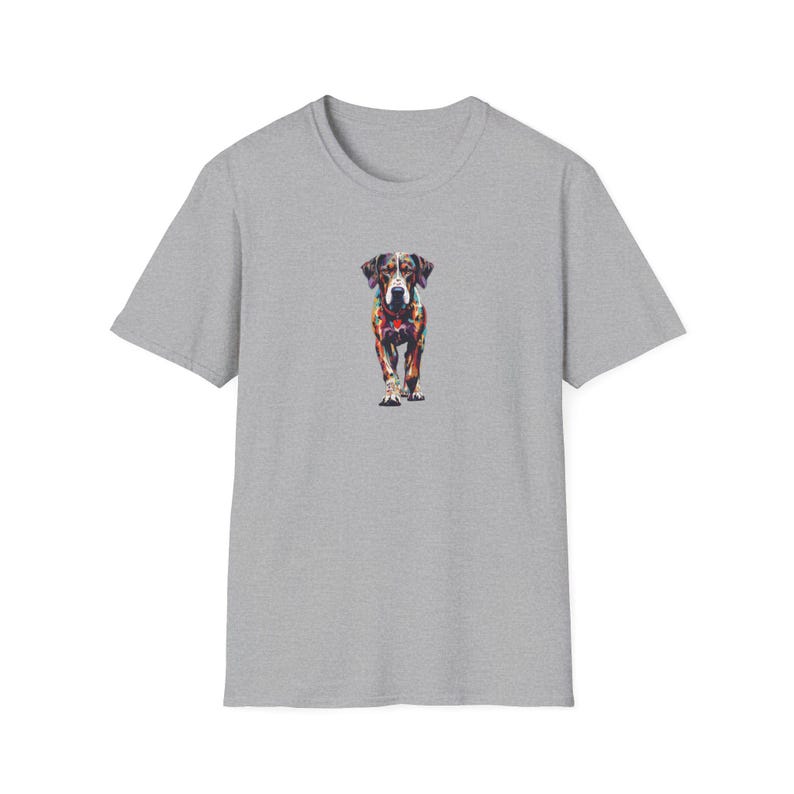 Catahoula leopard dog on gray shirt