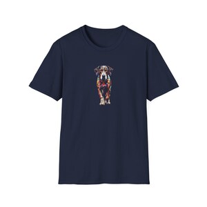 Catahoula leopard dog on navy shirt