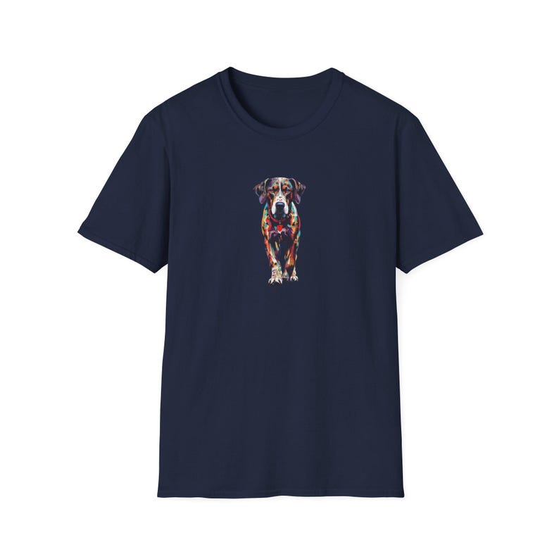 Catahoula leopard dog on navy shirt