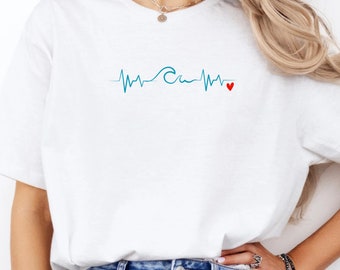 Wave Heartbeat-t-shirt; oceaanliefde