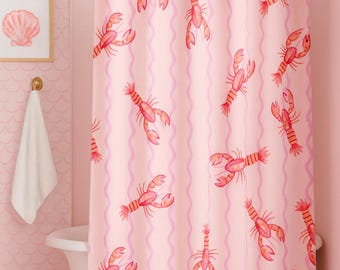 Costal Pink Lobster Shower Curtain and Bath Mat Set | Shower Curtain | Gift For Her | Shower Curtain Set | Girl Bathroom Decor | Costal