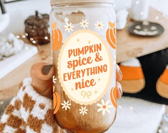 Pumpkin Spice Halloween Glass Cup with Lid & Straw | Spooky Fall Gift