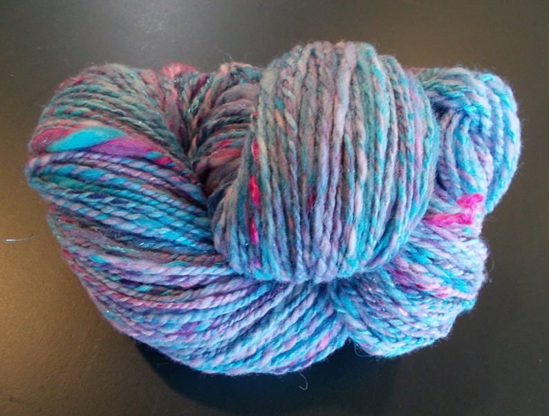 Handspun Yarn Blue Pink Yarn 240 Yards Yarn Crochet Supply Handspun Merino Weaving Supply Knitting Supply Worsted AranBulky Weight