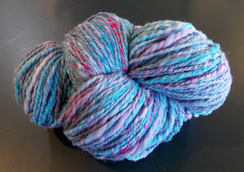 Handspun Yarn Blue Pink Yarn 240 Yards Yarn Crochet Supply Handspun Merino Weaving Supply Knitting Supply Worsted AranBulky Weight