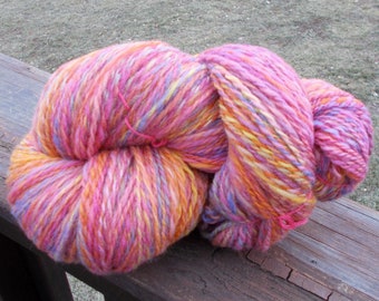 Handspun Yarn, DK/Light Worsted Weight, Pink Orange Purple Yarn, Knitting Supply, Crochet Supply, Weaving Supply, 313 Yard, Falkland