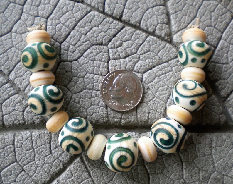 Handmade Glass Bead Lampwork Focal Lampwork Set OOAK Lampwork Bead Ivory Scroll Bead Lampwork pendant Sra lampwork Jewelry Supply