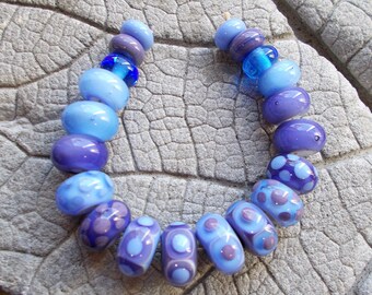 Lampwork Beads, Periwinkle Purple Beads, Handmade Glass Beads, Jewelry Supply, Earring Supply, Lampwork Set, SRA Lampwork, Blue Purple Beads