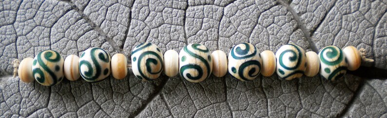 Handmade Glass Bead Lampwork Focal Lampwork Set OOAK Lampwork Bead Ivory Scroll Bead Lampwork pendant Sra lampwork Jewelry Supply