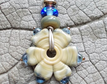Lampwork Flower Disk, Handmade Glass Bead, Floral Lampwork, Jewelry Supply, Lampwork Pendant, 5mm Lampwork, Unique Disk Bead, Pendant Kit