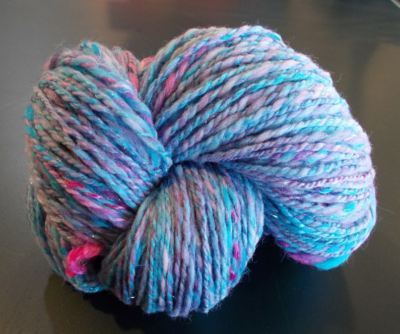 Handspun Yarn Blue Pink Yarn 240 Yards Yarn Crochet Supply Handspun Merino Weaving Supply Knitting Supply Worsted AranBulky Weight