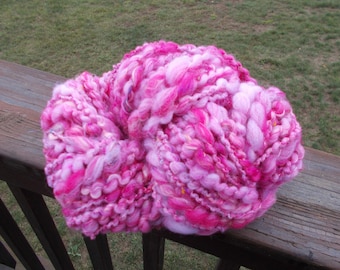 Handspun Yarn,  Bulky Weight, Spirl Pink Yarn, Knitting Supply, Crochet Supply, Weaving Supply, 44 Yards Yarn, Handspun Fiber