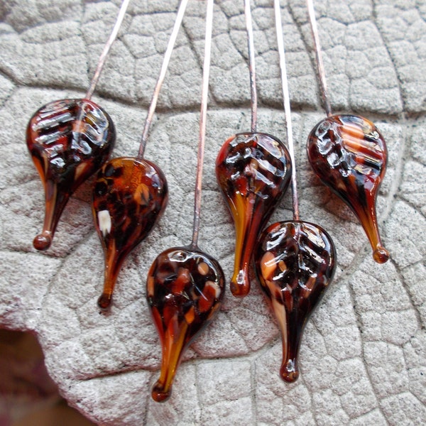 Lampwork Leaf Headpins, Lampwork Headpins, Jewelry Supply, Handmade Glass Headpins, Earring Supply, Headpins Leaves, Autumn Leaf Headpins